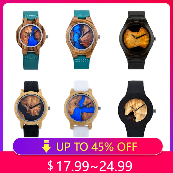 BOBO BIRD Mens Watches Wooden Watch Blue Ink Resin Men Women Quartz Couple Wristwatch Reloj Hombre Timepiece Unique Gift