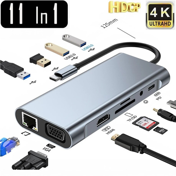 20pc 10 11 in 1 Type C to HDMI VGA PD RJ45 100M Gigabit Multiport Laptop Docking Station Type-C USB 3.0 Hub Expansion dock Adapt