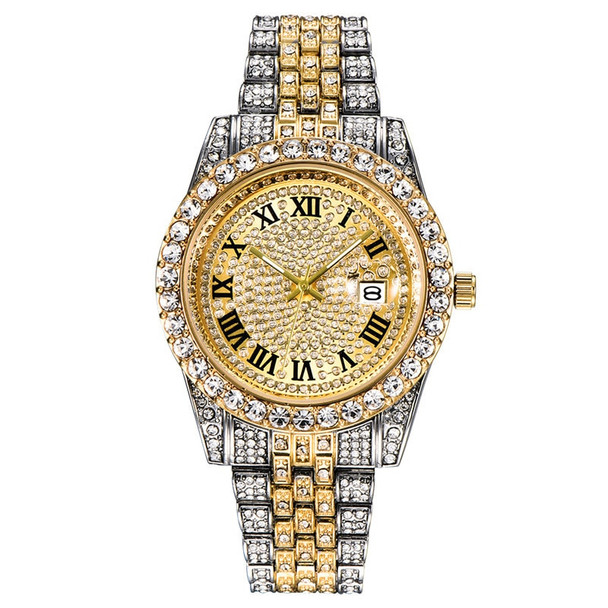 New Fashion Men's Watches Top Brand Luxury Hip Hop Iced Out Watch Men Diamond Calendar Quartz Wristwatch Clock Relogio Masculino