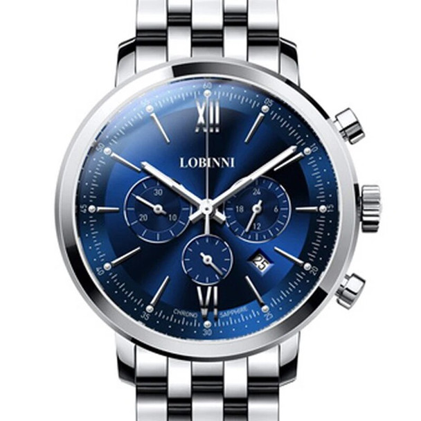 LOBINNI Men’s Watch Business 50 M Waterproof Steel Strap Multi-function Chronograph Dial Quartz Wrist Watch Men Sapphire L3605
