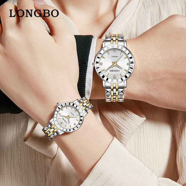 Stainless Steel Golden LONGBO Women Men Wrist Watches Quartz Fashion Rhinestone Silver Ladies Wrist Watches For Female Clock Men