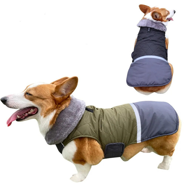 Reversible Dog Coat Waterproof Pet Jacket Reflective Doggie Parkas Warm Fur Collar Puppy Clothes Thicken Apparel For Big Dog