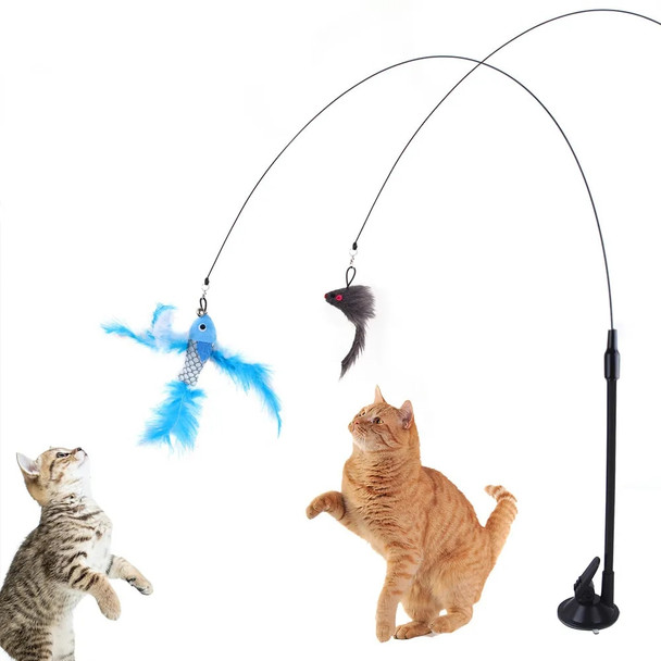 Simulation Bird interactive Cat Toy Sucker Feather Bird with Bell Cat Stick Toy for Kitten Playing Teaser Wand Toy Cat Supplies
