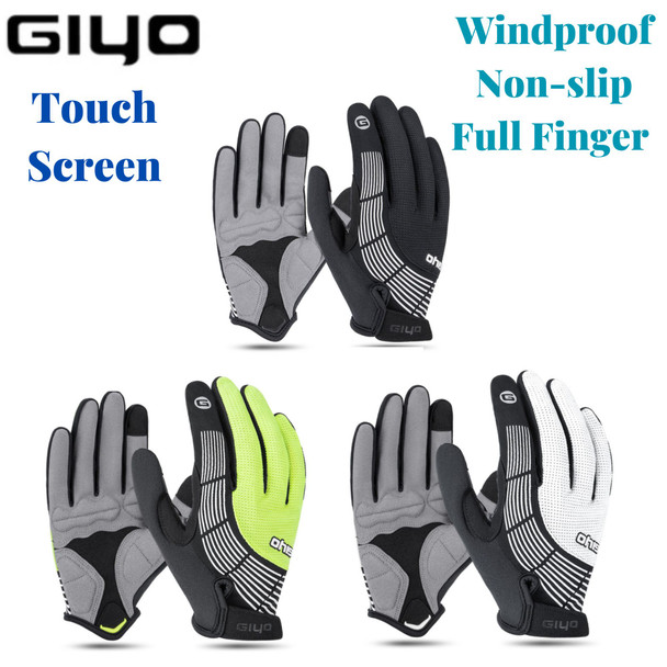 GIYO New Cycling Gloves for Autumn Winter Warm Waterproof Anti slip All Finger Shock Absorbing Touch Screen Bicycle Equipment