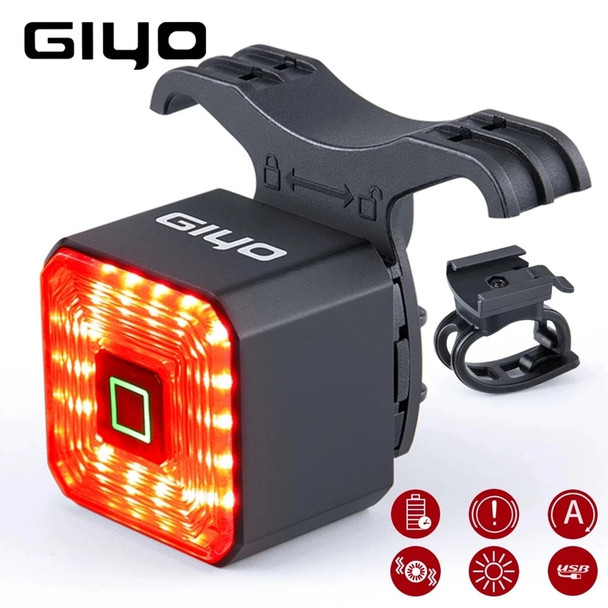 GIYO Smart Bicycle Brake Light Tail Rear USB Cycling Light Bike Lamp Auto Stop LED Back Rechargeable IPX6-Waterproof Safety