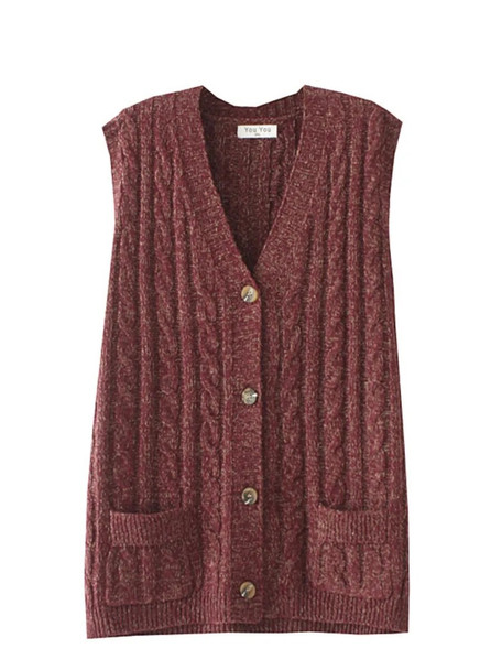 4XL Plus Size Sweater Vest Women Clothing Autumn Winter Loose Jumper V-Neck Two Pocket Knitwear Casual Twist Cardigan