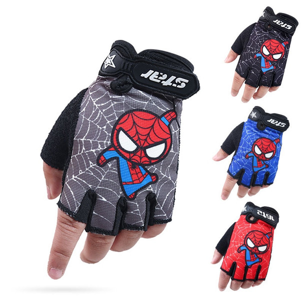 Kids Bike Gloves Half Finger Sport Running Overlock Sewing Anti-Slip Stretch Cycling Boy Girl Gloves For Childre Cartoon Spider