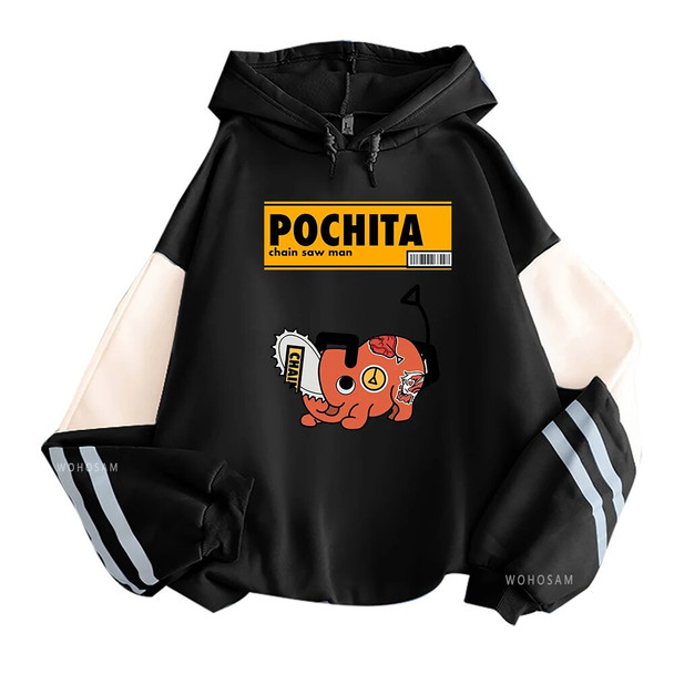 Japanese Anime Chainsaw Man Hoodies Women Pochita Kawaii Manga Graphic Women Men Plus Size Harajuku Winter Patchwork Sweatshirts