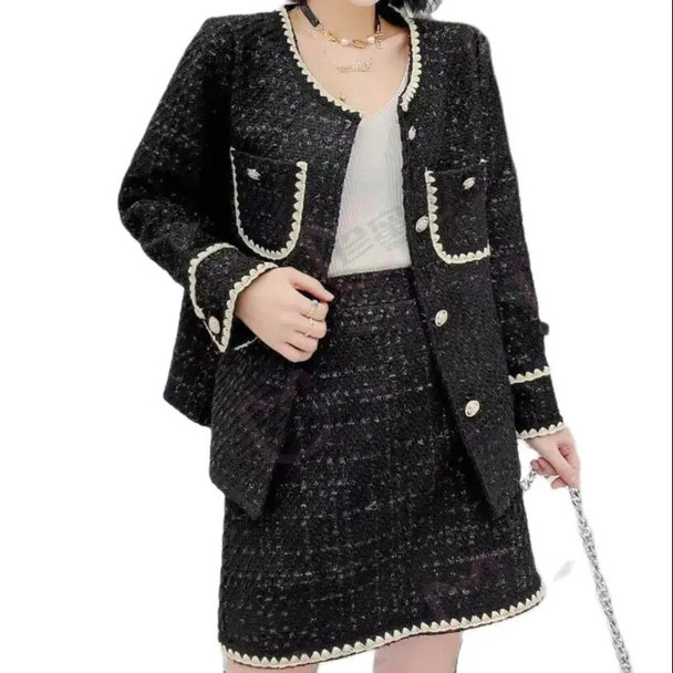 Plus Size Clothing French Vintage Fragrance Tweed Jacket Black Spring Coats 2023 Plaid Woolen Outwear Office Ladies Cardigan