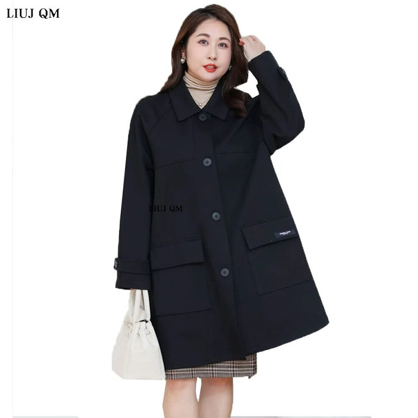 Plus-Size Clothes Spring Autumn Trench Coat Women Medium Long Black Jacket Oversized Female Loose Casual Outwear 9XL