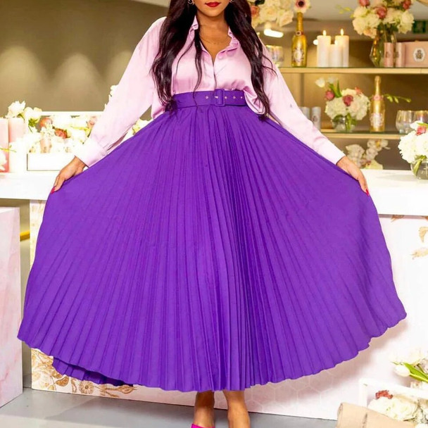 Plus Size Casual Elegant Solid Color Waistband High Waist Large Skirt Hem Medium Length Pleated Temperament Draped Skirt