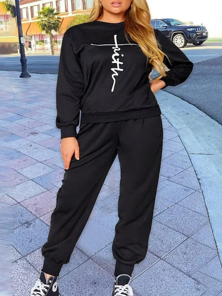 Sets Outifits 2023 New Plus Size Geometric Print Colorblock Sweatshirt & Drawstring Sweatpants Set Of Two Fashion Casual Pieces