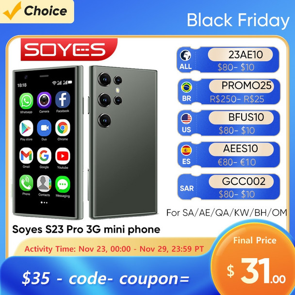 SOYES S23 Pro Mini Smartphones Android 8.1 Dual SIM 3.0'' HD 1000mAh Battery WIFI Bluetooth 3G Small Mobile Phone 2GB+16GB