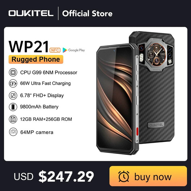 Oukitel WP21 Rugged 9800mAh 12GB RAM 256GB ROM Helio G99 64MP Camera 66W 120Hz Night Vision