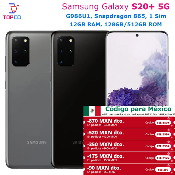 Samsung Galaxy S20+ 5G G986U1 128GB ROM Unlocked Original Mobile Phone Snapdragon 865 Octa Core 6.7" Triple Cameras 12GB RAM NFC