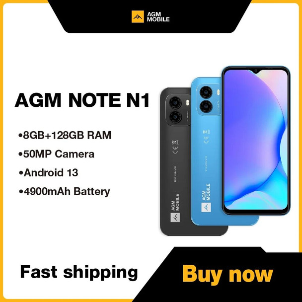 AGM NOTE N1 Smartphone 8GB RAM 128GB ROM 6.583 Inch HD+ Screen50MP Android 13 4900mAh 2 SIM Card Celular