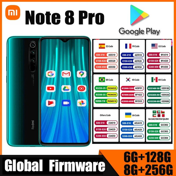 Global ROM Xiaomi Redmi Note 8 Pro smartphone Version Smartphone Helio G90T 4500mAh 64MP 6G+128G 8+128G
