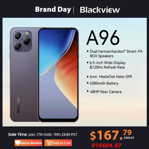 [World Premiere] Blackview A96 Android 13 Smartphone Helio G99 12GB 256GB Mobile Phone 6.5'' 2.4K Display With 120Hz Cellphone