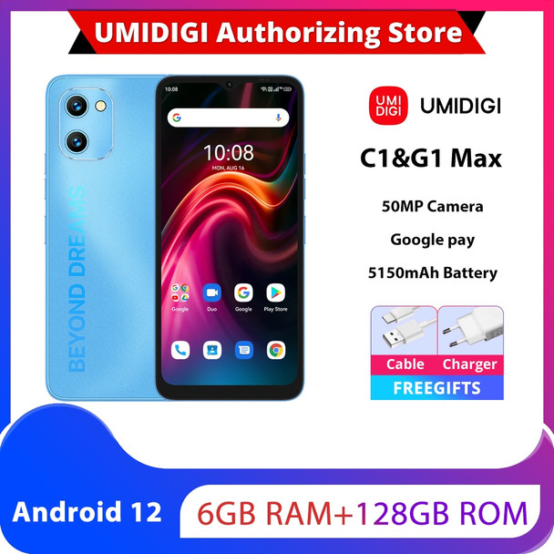 UMIDIGI C1 Max / G1 Max 50MP Camera 6GB 128GB Phone 6.52 inch Android 12 5150mAh Battery Unisoc T610 Octa Core 4G Smartphone