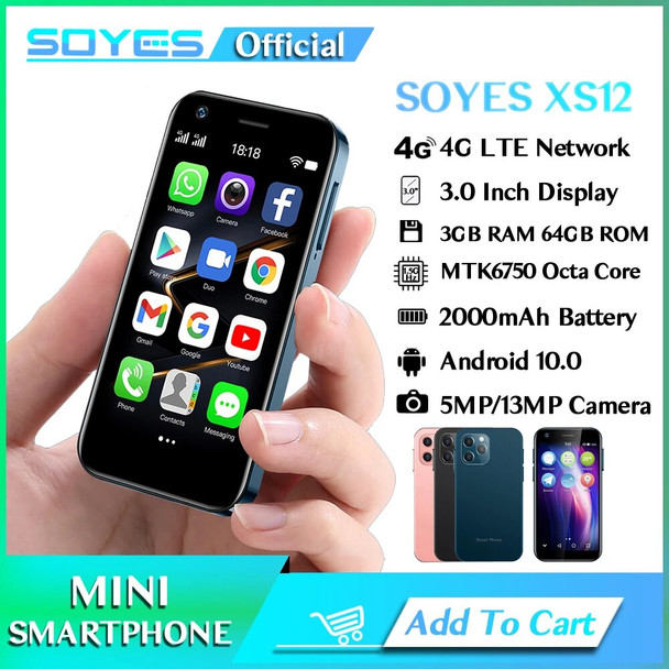 SOYES Android 10.0 Mini Smartphone 4G LTE Octa Core 13MP Camera 3.0'' Display OTG Cheap Cell Phone With Free Shipping XS12