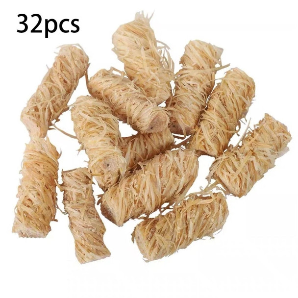 32PCS Fireplace Lighters Eco Wood Firelighters Fire Starters Natural Wood Wool Wax Silk Roll For Outdoor Camping