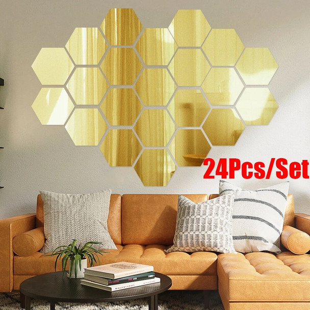 24/1Pcs Mini Mirror Wall Stickers Acrylic Self Adhesive Removable Hexagon Wall Decals For DIY Living Room Bedroom Home Decor