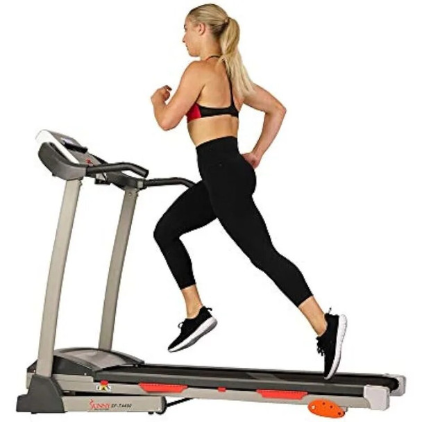 Sunny Health & Fitness Premium Folding Incline Treadmill with Pulse Sensors, One-Touch Speed Buttons, Shock Absorbtion