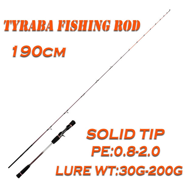 Tyraba Fishing Rod Casting Fishing Rod Pole 1.9M Lure Wt 200G Solid Rod Tip spiral Ring Guide System For Tai Rubber Fishing