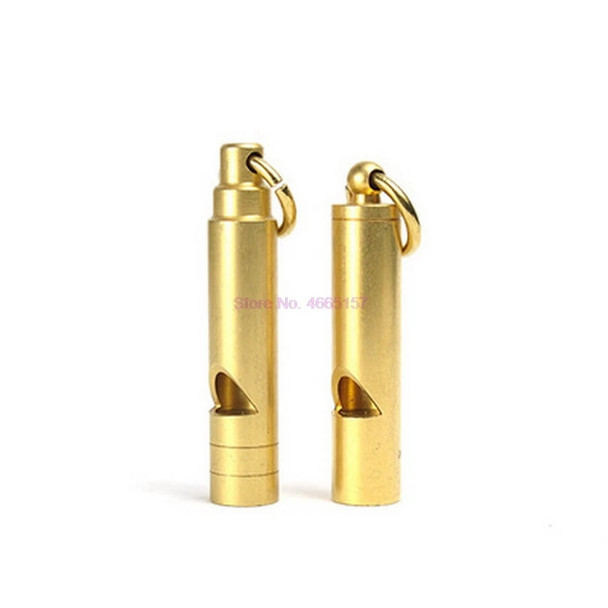 by dhl or ems 100pcs 10mm Solid brass EDC Emergency Safety & Survival Aid Whistle Keychain For Camping Hiking Tools