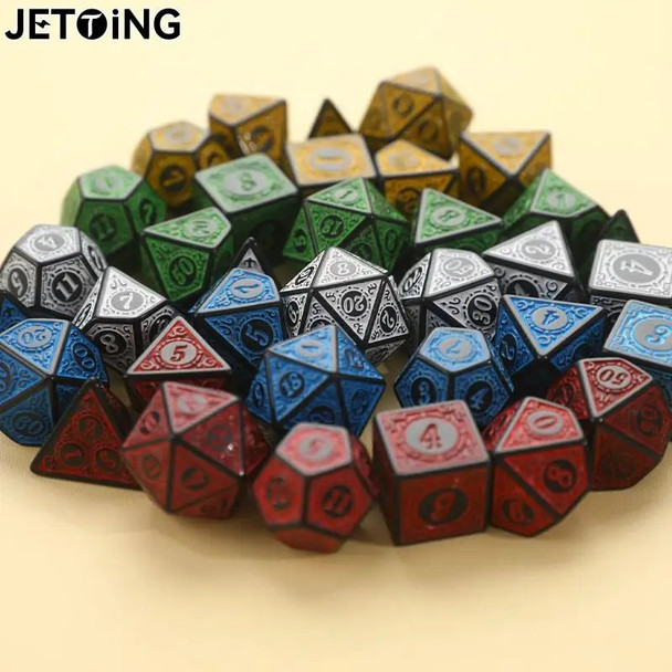 7pcs/set Polyhedral 7-Die Carved Pattern Dice Set D4 D6 D8 D10 D% D12 D20 For Game