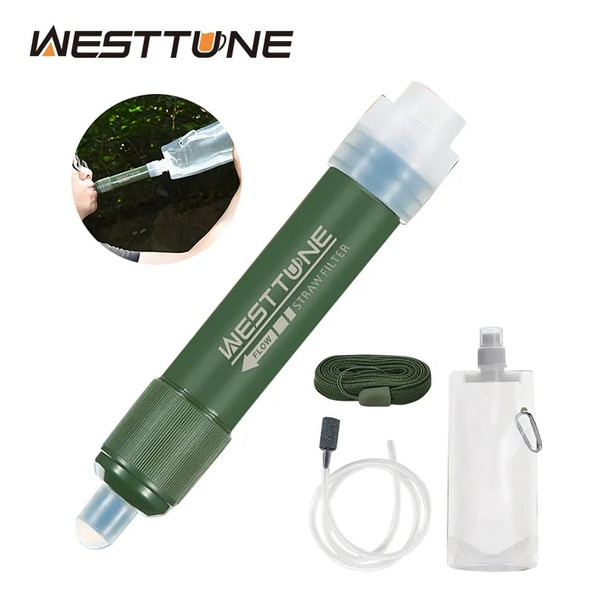 Mini Camping Purification Water Filter Straw TUP Carbon Fiber Water Bag for Survival or Emergency Supplies