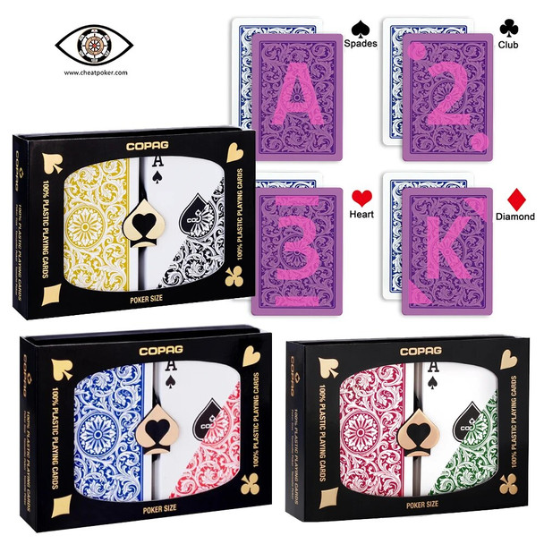 Pokersize-Regular Index Marked Playing Cards for UV Reader Magic Show, Anti Cheat Poker Copag, Double Decks Set