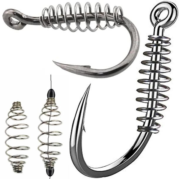 10Pcs Spring Fishing Hooks Stainless Steel Barbed Swivel Explosion Hooks Jig for Carp Fly Fishhooks Fishing Accessories Tackle