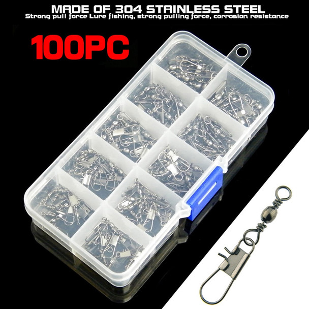 GHOTDA 100pcs/Box Rolling Swivel for Fishhook Lures Connector Fishing Accessories Fishing Connector Swivels Interlock Pin Snap