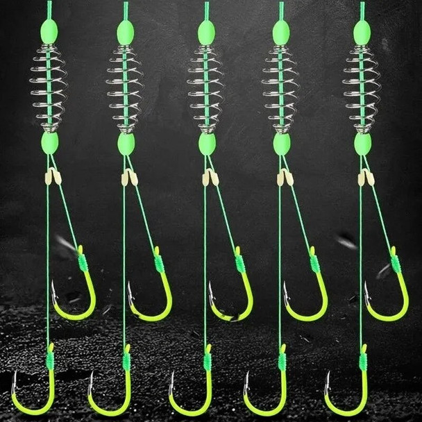 5 Pcs/Set Double Hook Fishing Line Stainless Steel Barbed Carp Hooks Bait Feeder Spring Fish Hook Tools Accessories fishing