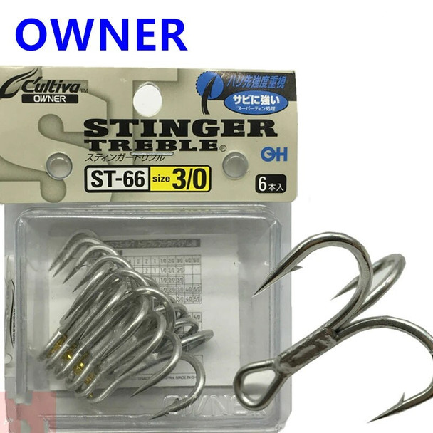 OWNER Three Anchor Hooks ST-66 Deep Ocean Treble Hooks Carbon Steel Strong Squid Fishhooks Round Triple Barbed Explosion Hooks