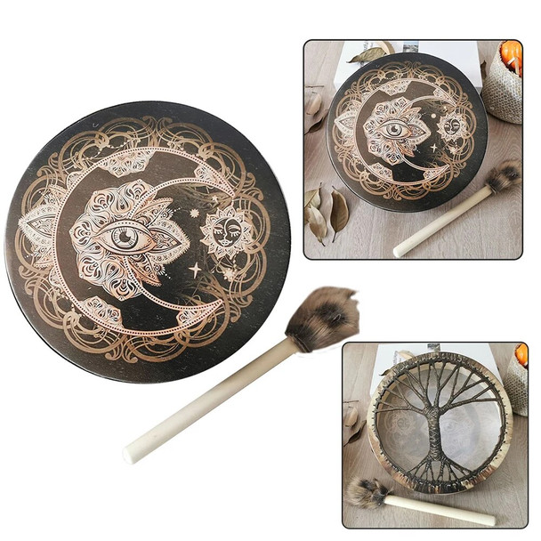 Alchemical Moon Drum Handmade Crafts Fashion Shaman Drum Tree of Life Sound Healing Tool for Spiritual Music Meditation