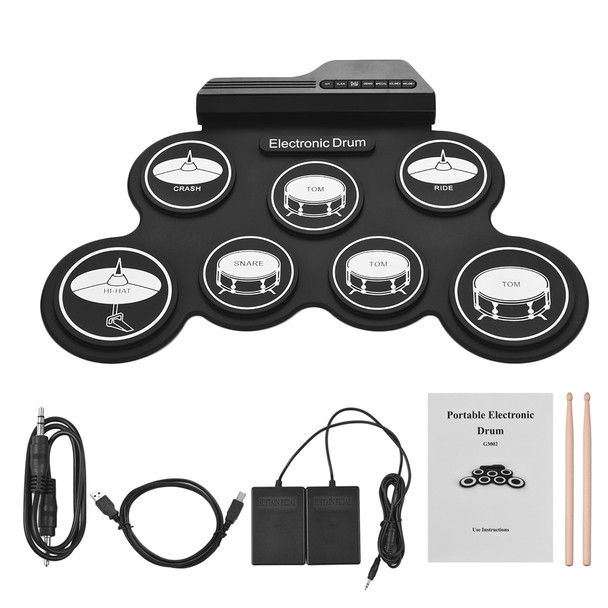Compact Size USB Roll-Up Drum Set Digital Electronic Drum Kit 7 Drum Pads with Drumsticks Foot Pedals for Beginners Children