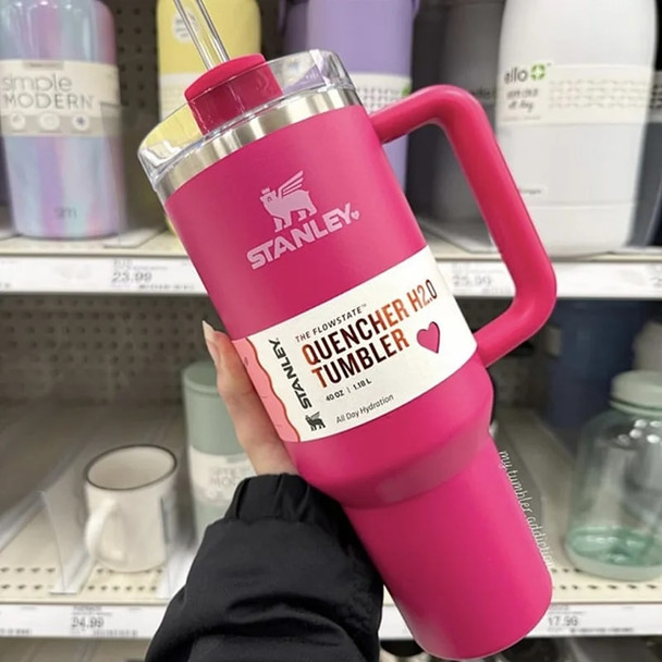 Stanley Valentine's Day Tumbler With Handle Straw Lid Stainless Steel 40oz Vacuum Insulated Car Mug Wall Thermal Iced Travel Cup