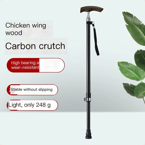 Ultra-light Carbon Hiking Poles Crutches Elderly Chicken Wing Wood Handle Walking Stick Telescopic Anti-slip Outdoor Hiking Cane