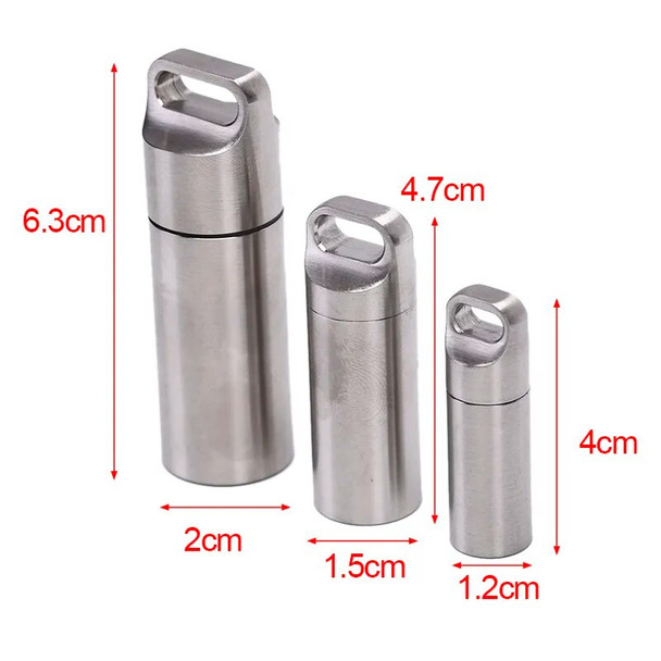 S M L Mini Waterproof Capsule Seal Bottle Stainless Steel Outdoor Survival Pill Box Container Capsule Pill Bottle Tank