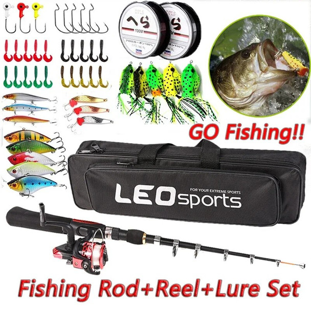 Fishing Rod Full Kits 1.6M Telescopic Sea and Spinning Reel Baits Lure Tackle Travel Fishing Gear Accessories Bag 6 Optional Set