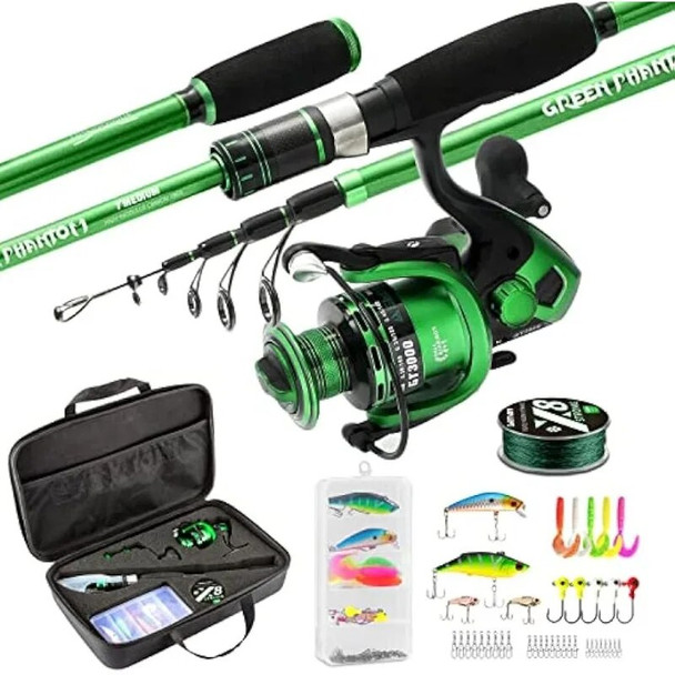 Ghosthorn Fishing Rod and Reel Combo, Graphite Telescoping Fishing Pole Collapsible Portable Travel Kit