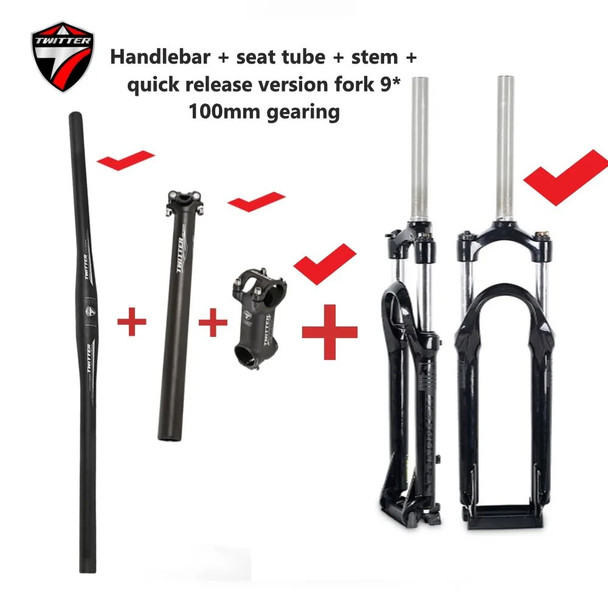 TWITTR-Mechanical Lockable Mountain Bike Fork, Aluminum Handlebar Set Kit, Shoulder, Travel, RS3, RS3, XC Class, 100mm, 27.5 ",