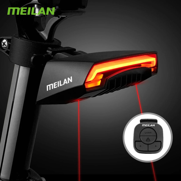 Meilan X5 Wireless Bicycle Lsaer Tail Light LED Beam Bike Remote Light Turn Signal USB Rechargeable Cycling Bicycle Rear Light