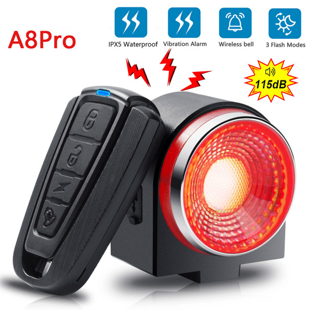 Bicycle Rear Lamp Braking Light Burglary Alarm Remote Call Wireless Control USB Charge LED Lantern Bike Finder Horn A8Pro