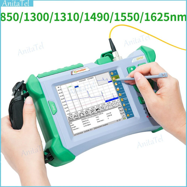 New Komshine QX50 OTDR Touch Screen 850/1300/1310/1490/1550/1625nm Test Splitter OTDR Active Fiber OTDR English&Spanish Language