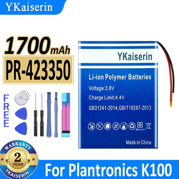 1700mAh YKaiserin Battery PR-423350 For Plantronics K100 LIS1427HEPCC LIS1427NHPCC For Sony MDR-DS6500 MDR-XB950BT Bateria