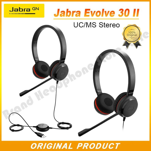 Jabra Evolve 30 II Mono Stereo Wired Headset MS/UC Optimized Optimize 3.5mm Jack/USB Noise Cancelling Headphones Earphones Mic