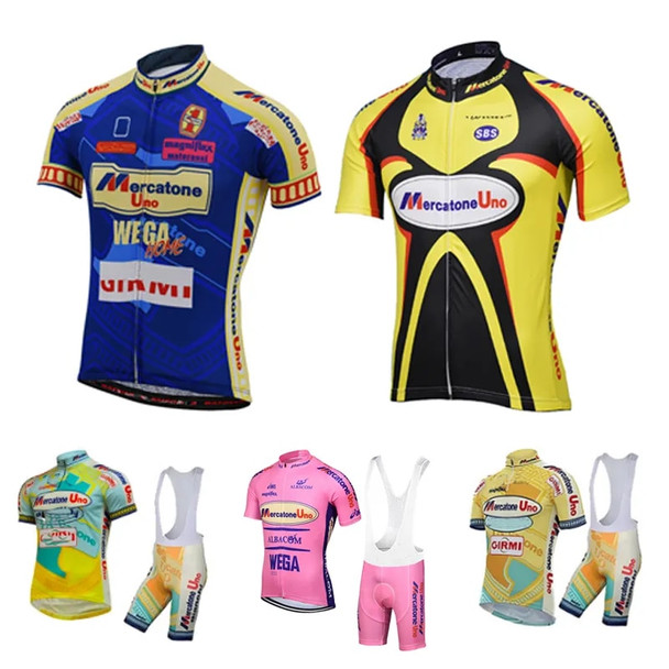 Men's Retro Cycling Jerseys Bike Kit Yellow Pink Shirt Short Sleeve Sets Bicycle Clothing Bib Pants Ride Wear